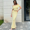 One Shoulder Knit Top and Slit Maxi Skirt Co-ord Set