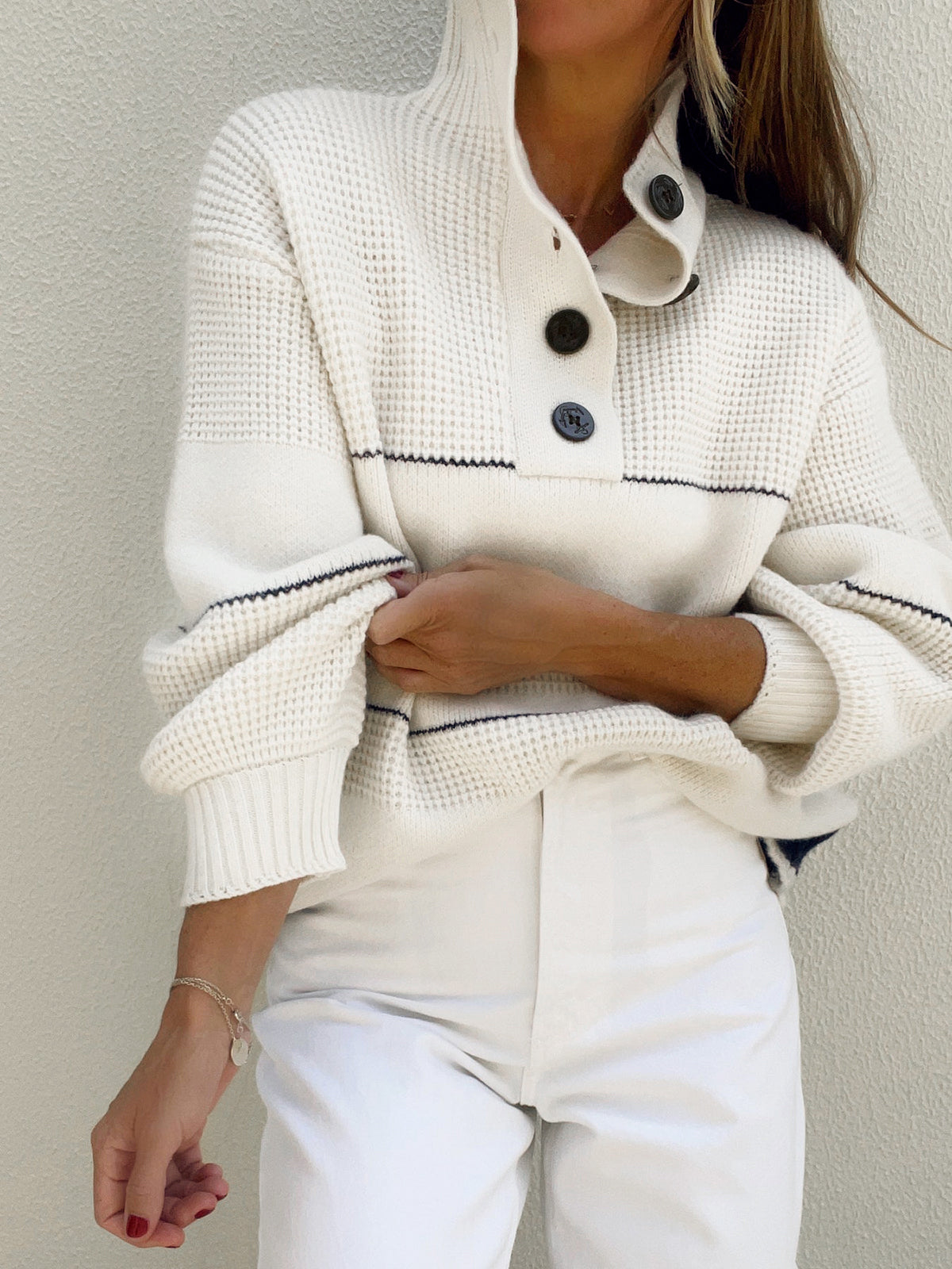 Open Collar Button Up Knit Sweater