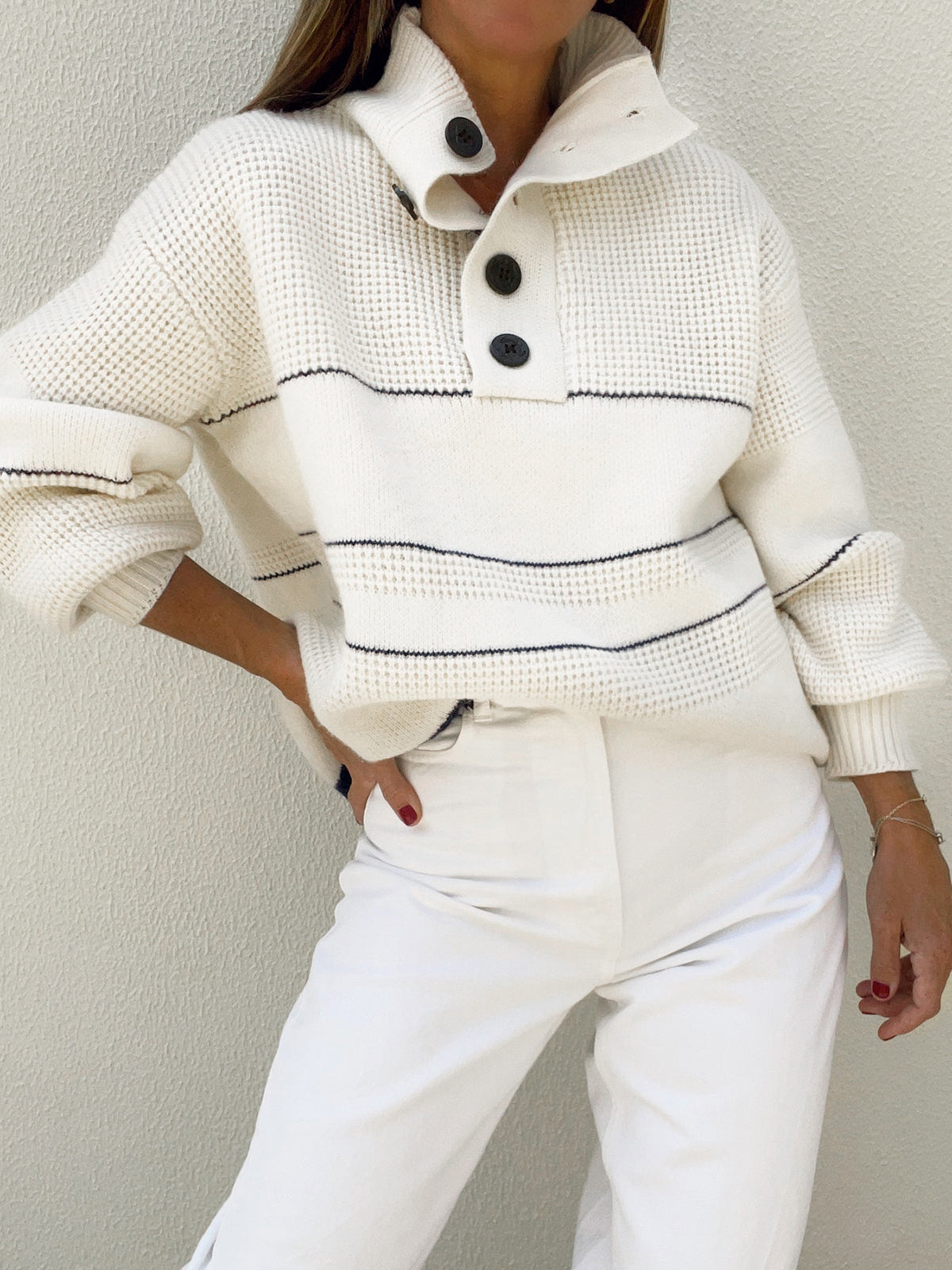 Open Collar Button Up Knit Sweater