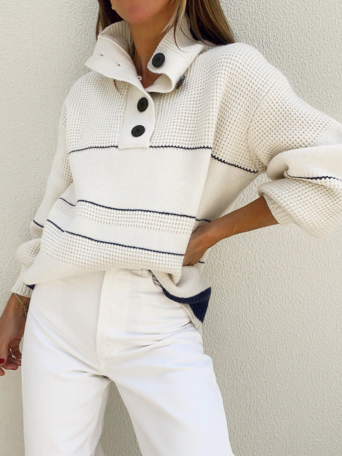 Open Collar Button Up Knit Sweater