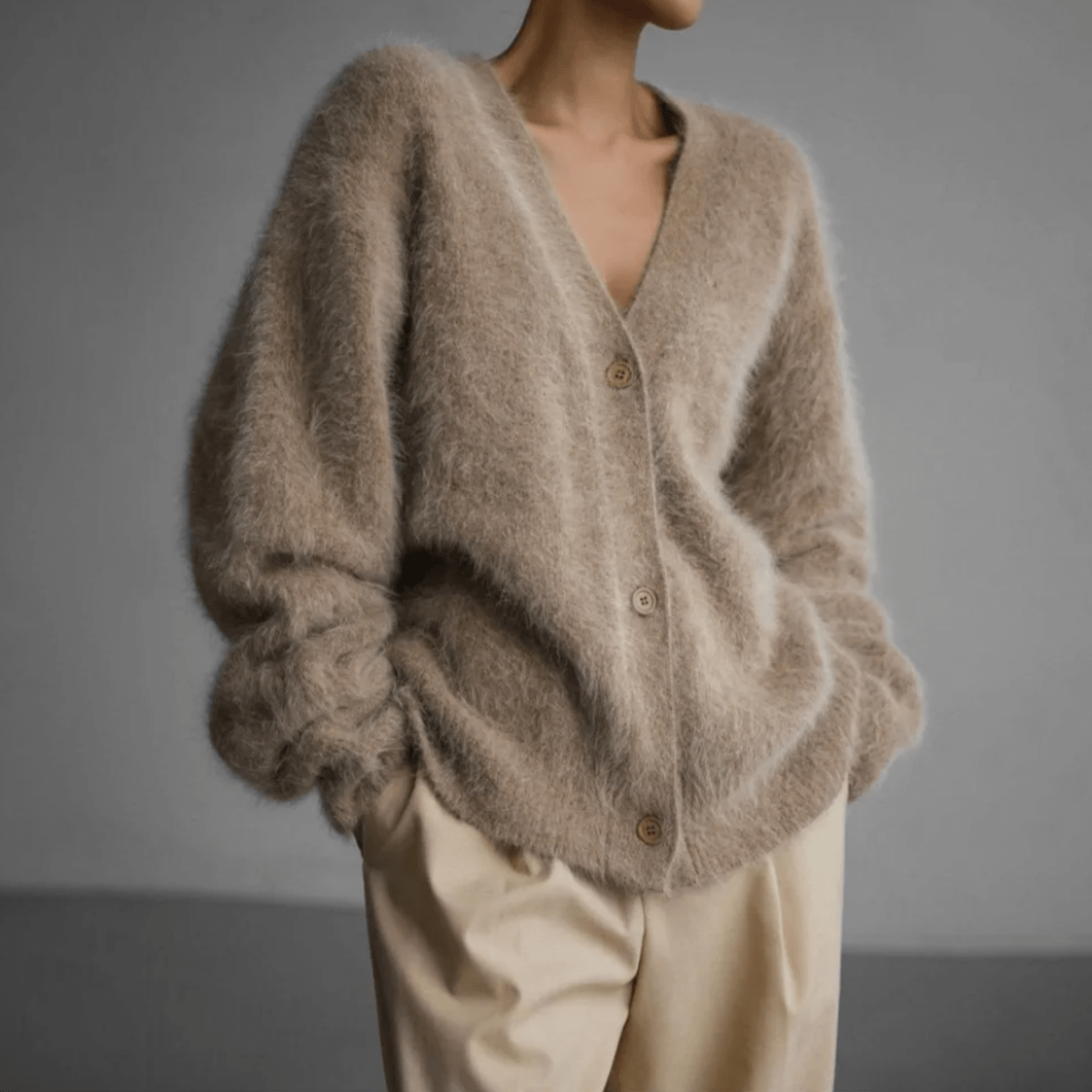 Oversized Deep V-Neck Soft Knit Cardigan