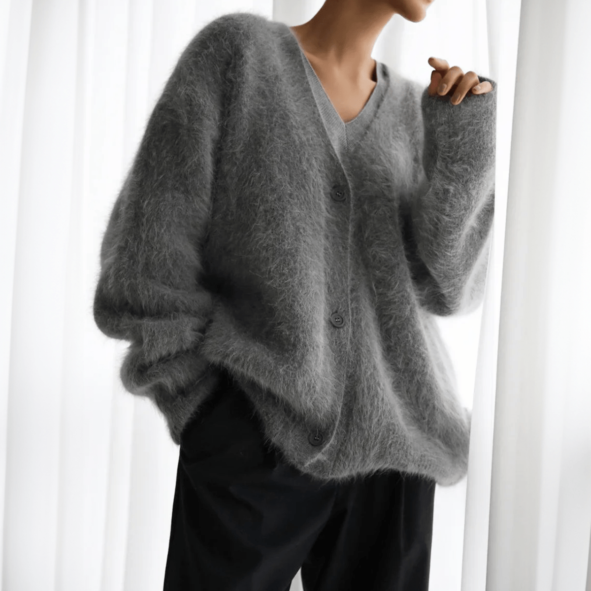 Oversized Deep V-Neck Soft Knit Cardigan