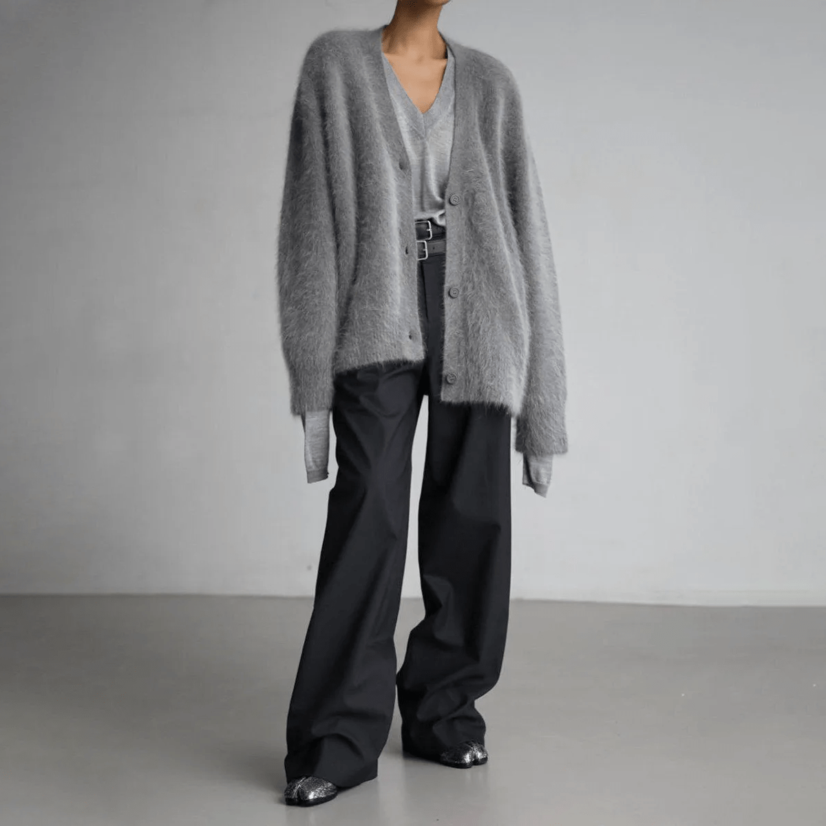 Oversized Deep V-Neck Soft Knit Cardigan