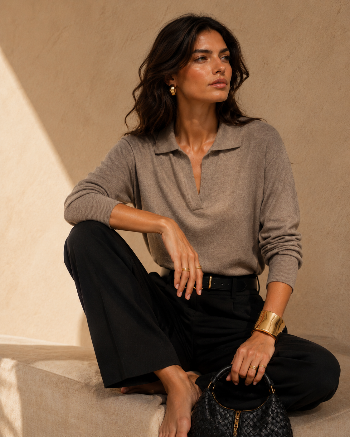 Polo Neck Knit Pullover Sweater