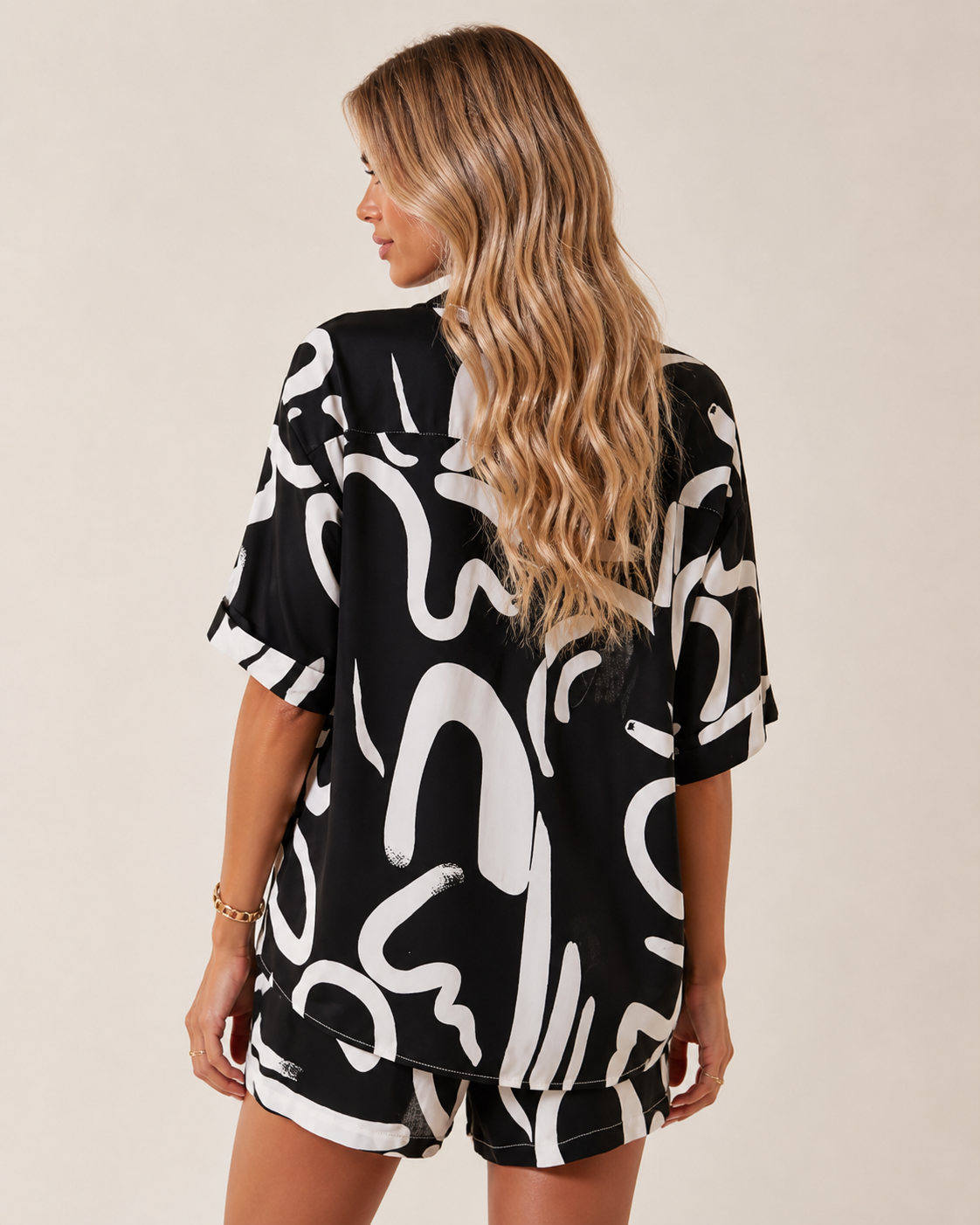 Black & White Printed Shirt and Shorts Co-ord Set