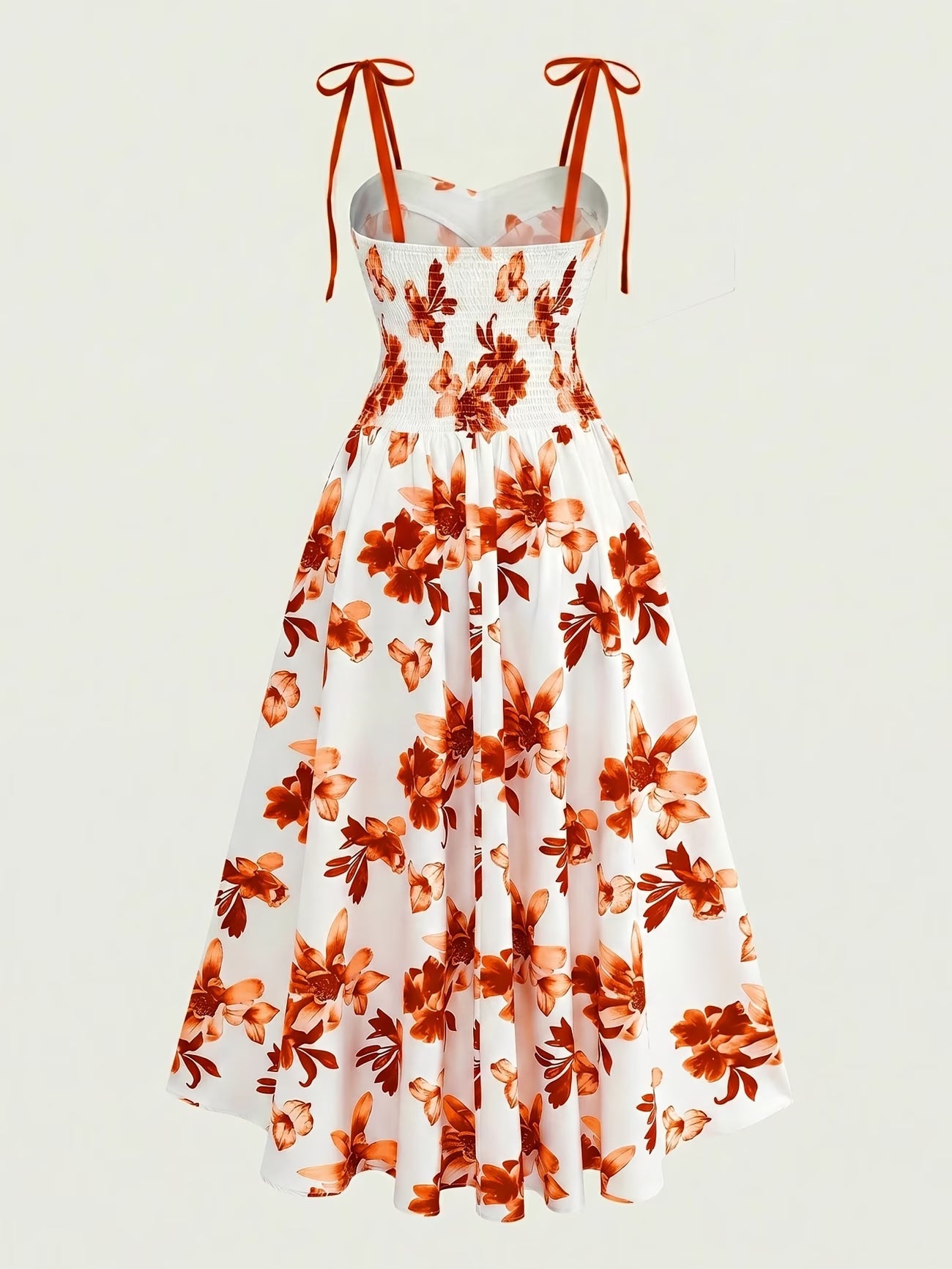 Red Floral V-Neck Ruffle Maxi Dress
