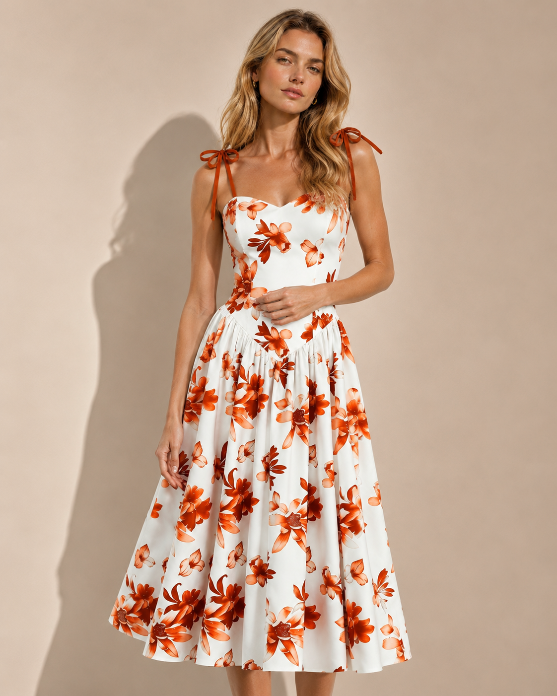 Red Floral V-Neck Ruffle Maxi Dress