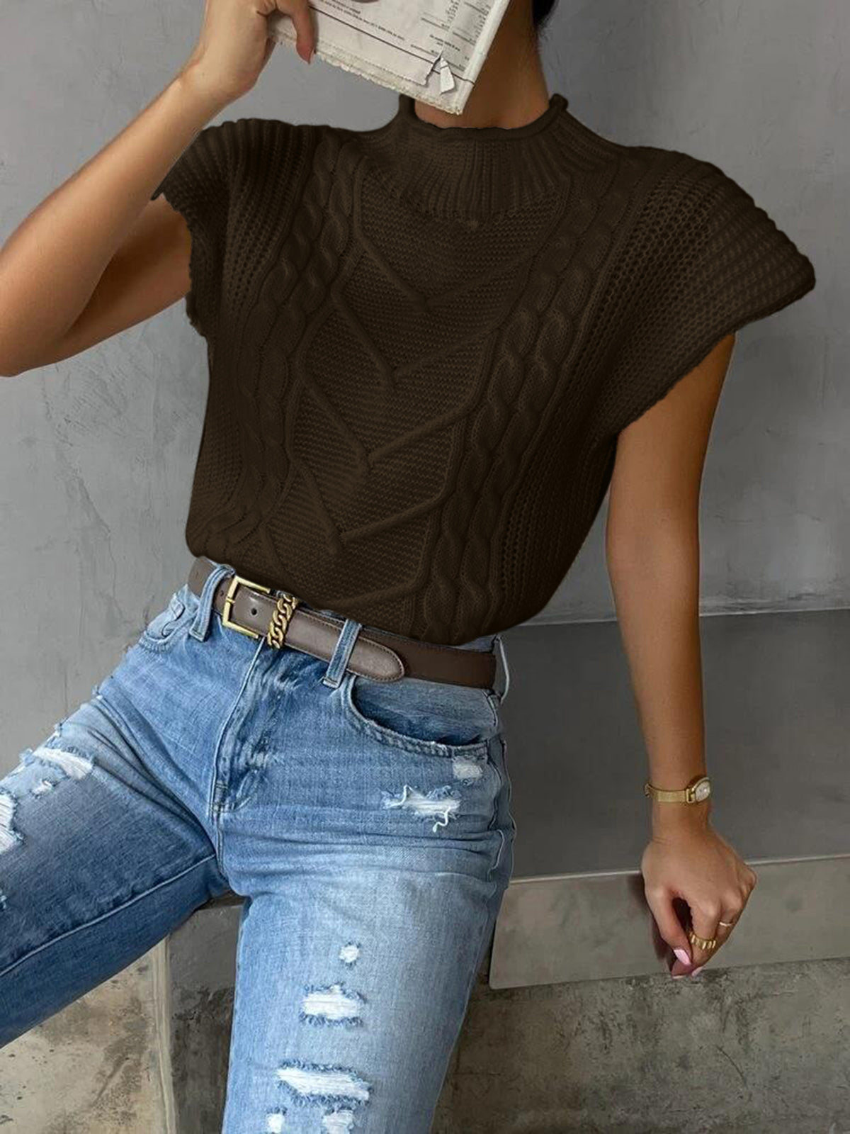 Relaxed Knit Vest with Cap Sleeve