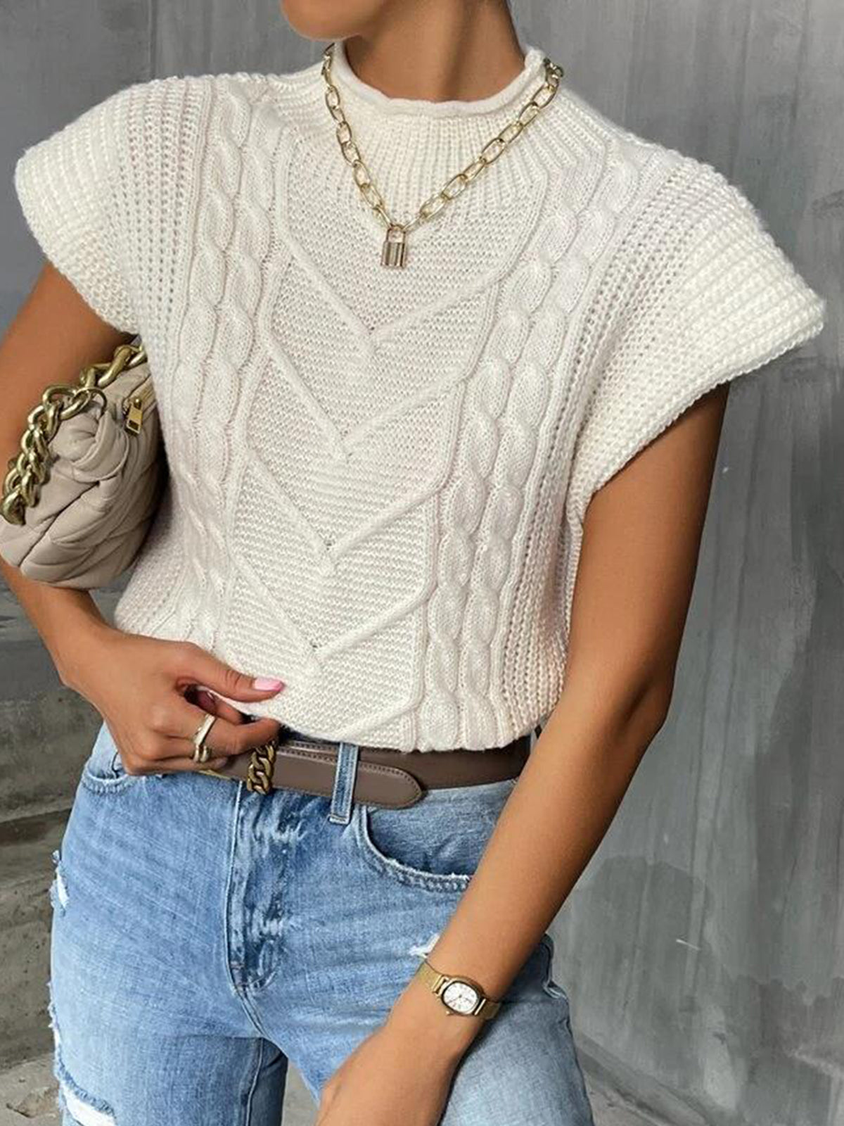 Relaxed Knit Vest with Cap Sleeve