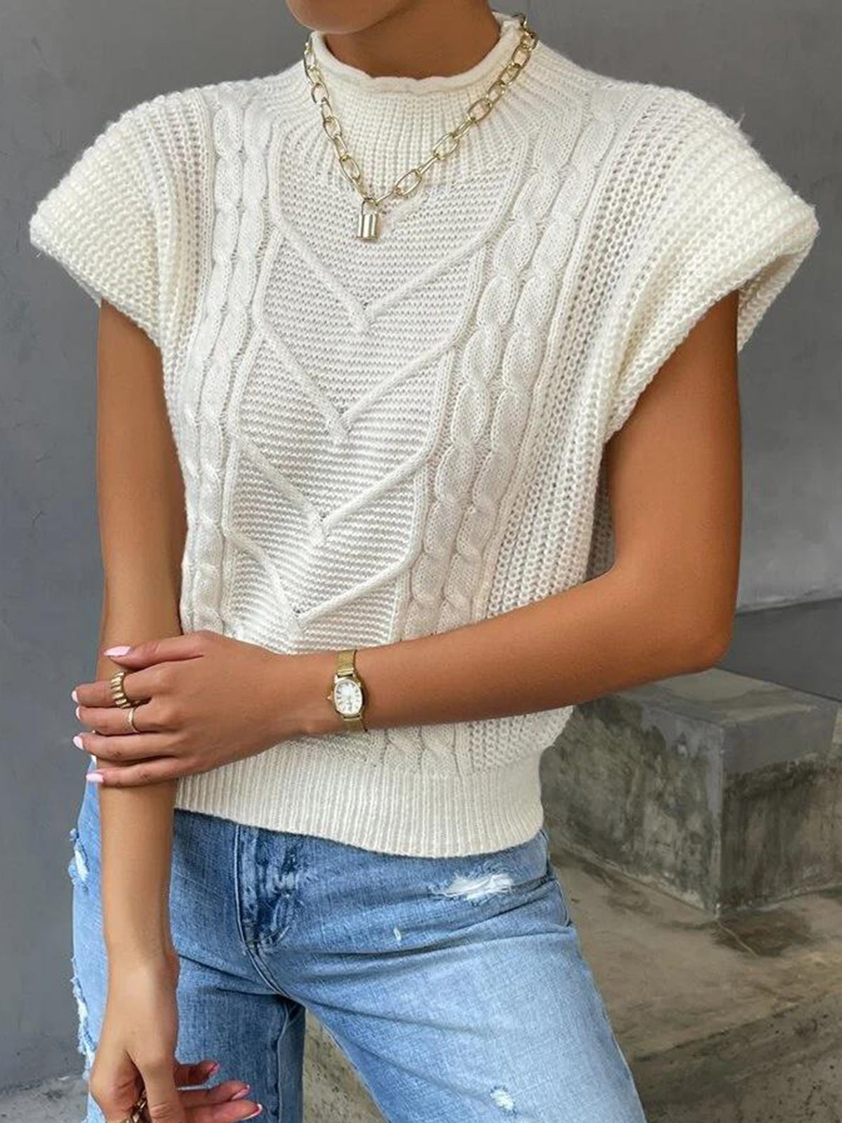 Relaxed Knit Vest with Cap Sleeve