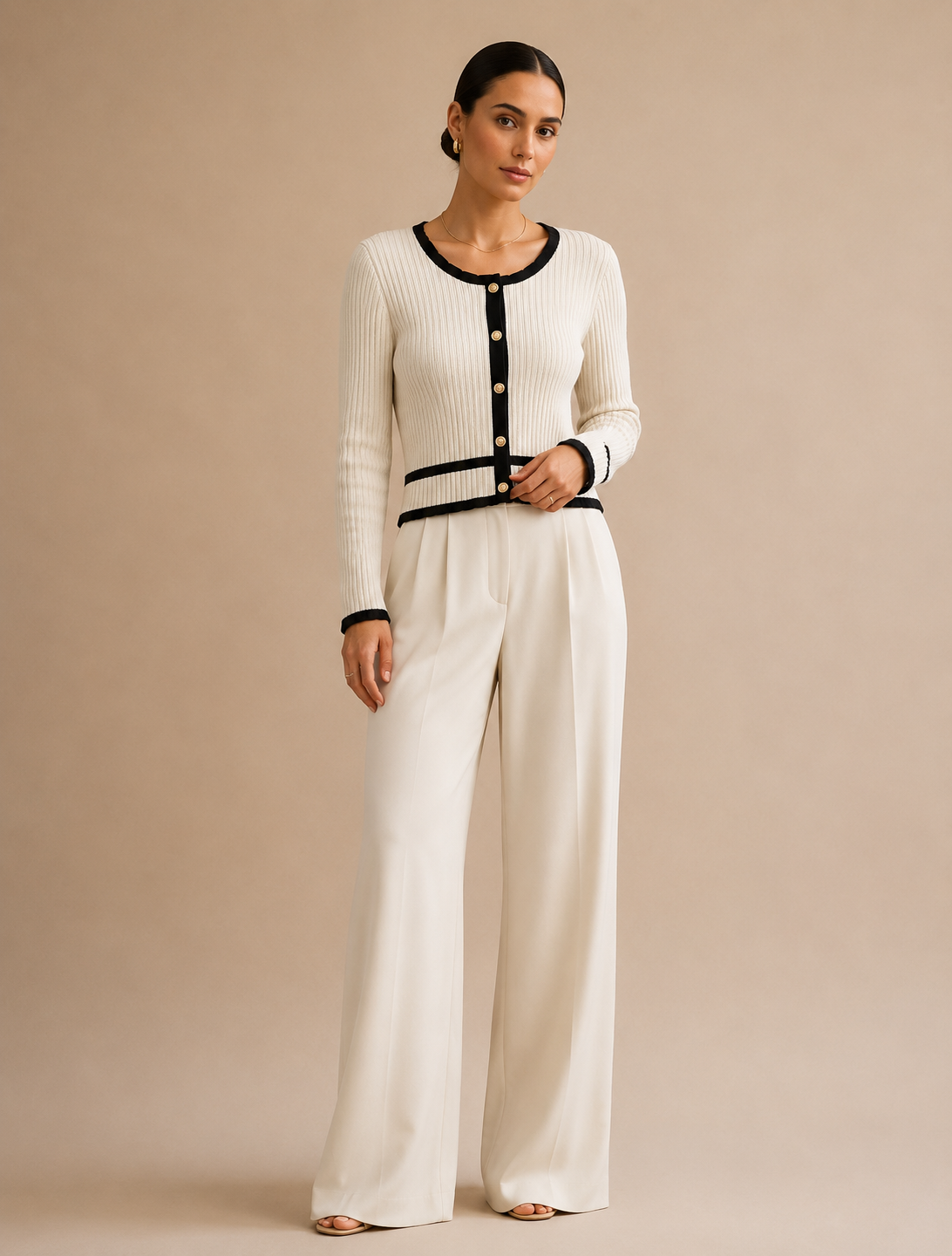 Retro Contrast Knit Cardigan