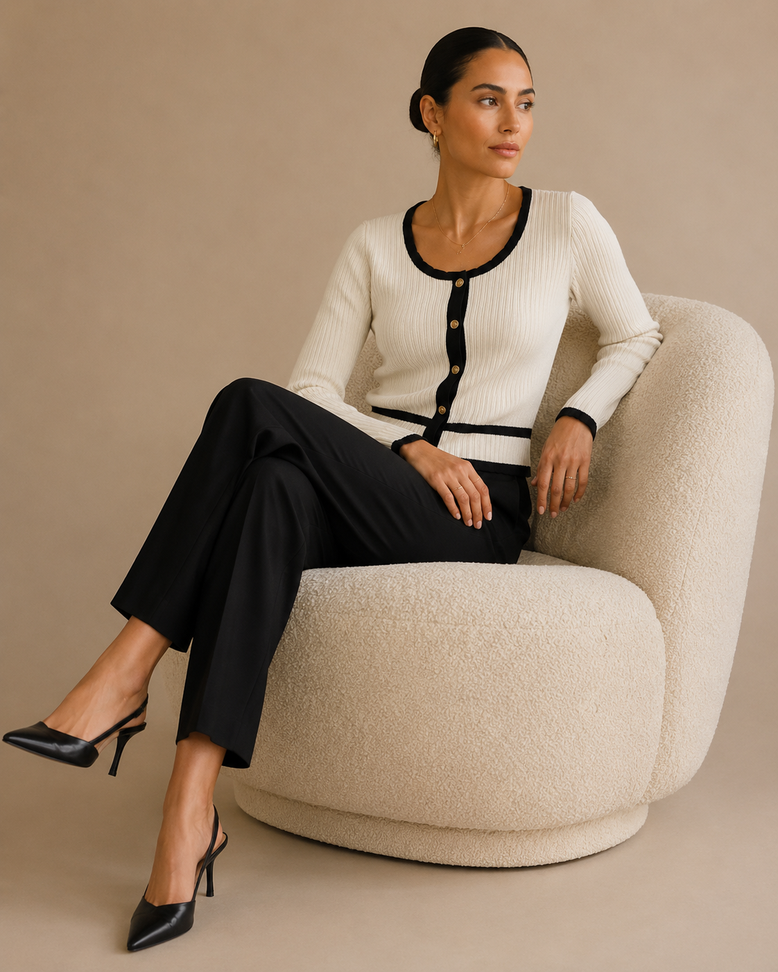 Retro Contrast Knit Cardigan
