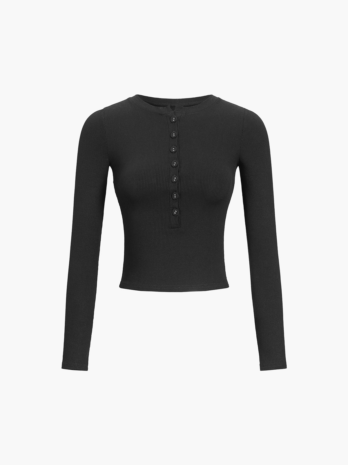 Ribbed Button Down Long Sleeve Crop Shirt