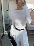 Ribbed Knit Crew Neck Top with Asymmetric Hem