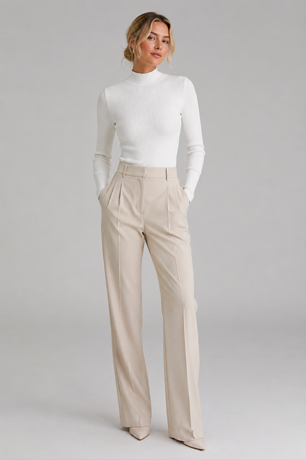 Ribbed Mock Neck Long Sleeve Knit Top