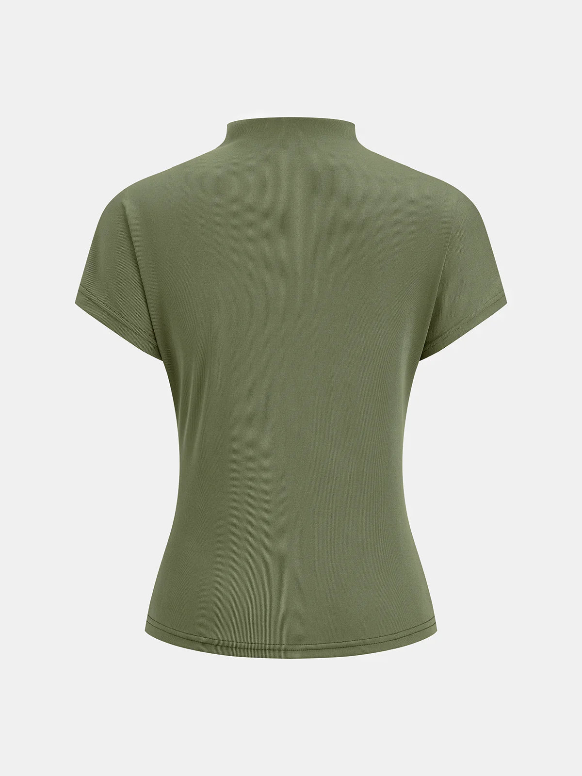 Sage Green Mock Neck Ruched Short Sleeve Jersey Top