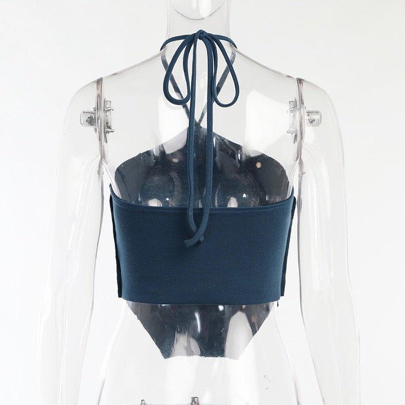 Satin One Shoulder Halter Crop Top