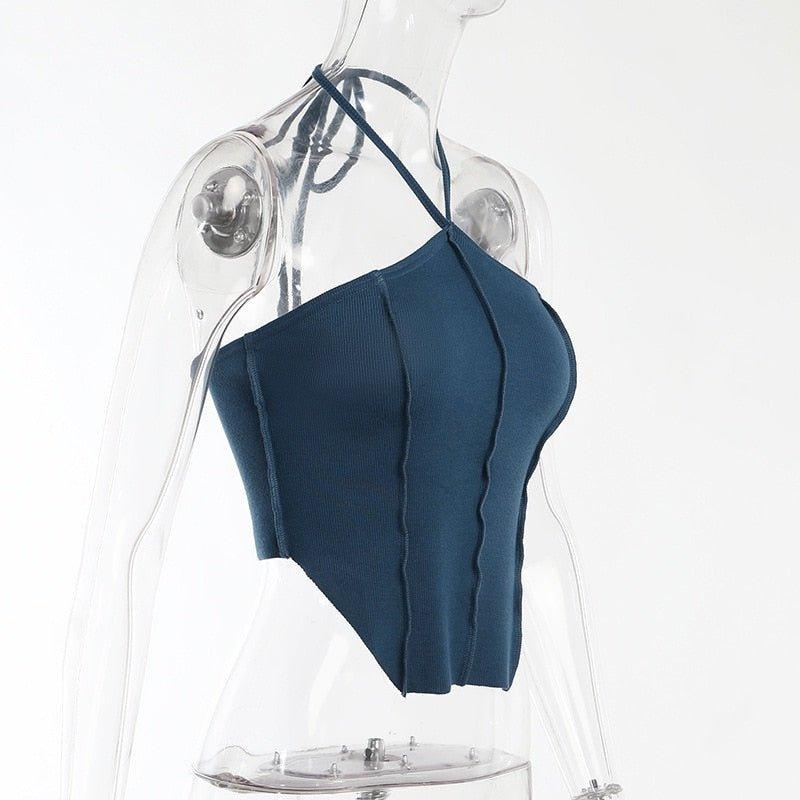 Satin One Shoulder Halter Crop Top