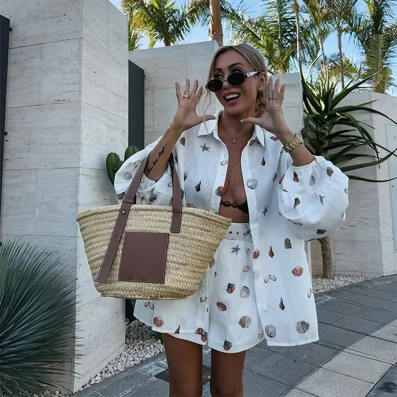 Shell Print Shirt and Shorts Co-ord Set
