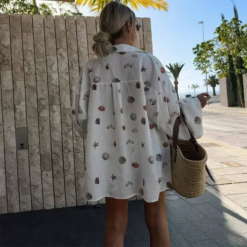 Shell Print Shirt and Shorts Co-ord Set