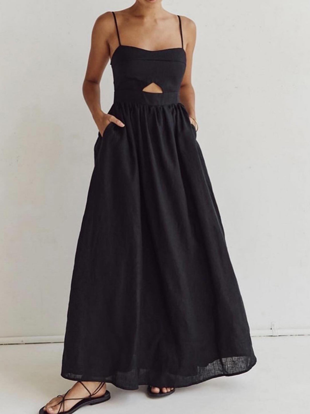 Sleeveless Cotton Maxi Dress with Cutout