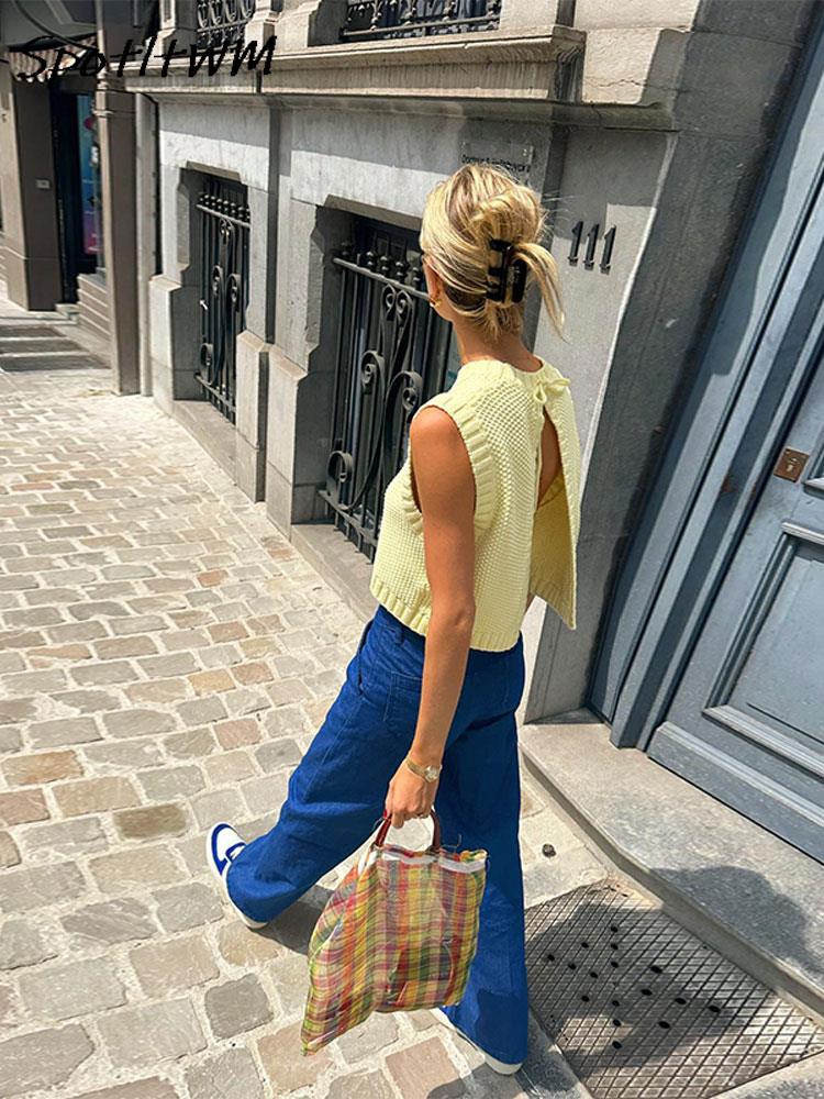 Sleeveless Knit Top with Open Back