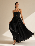 Black Cotton Sleeveless Maxi Dress with Pockets