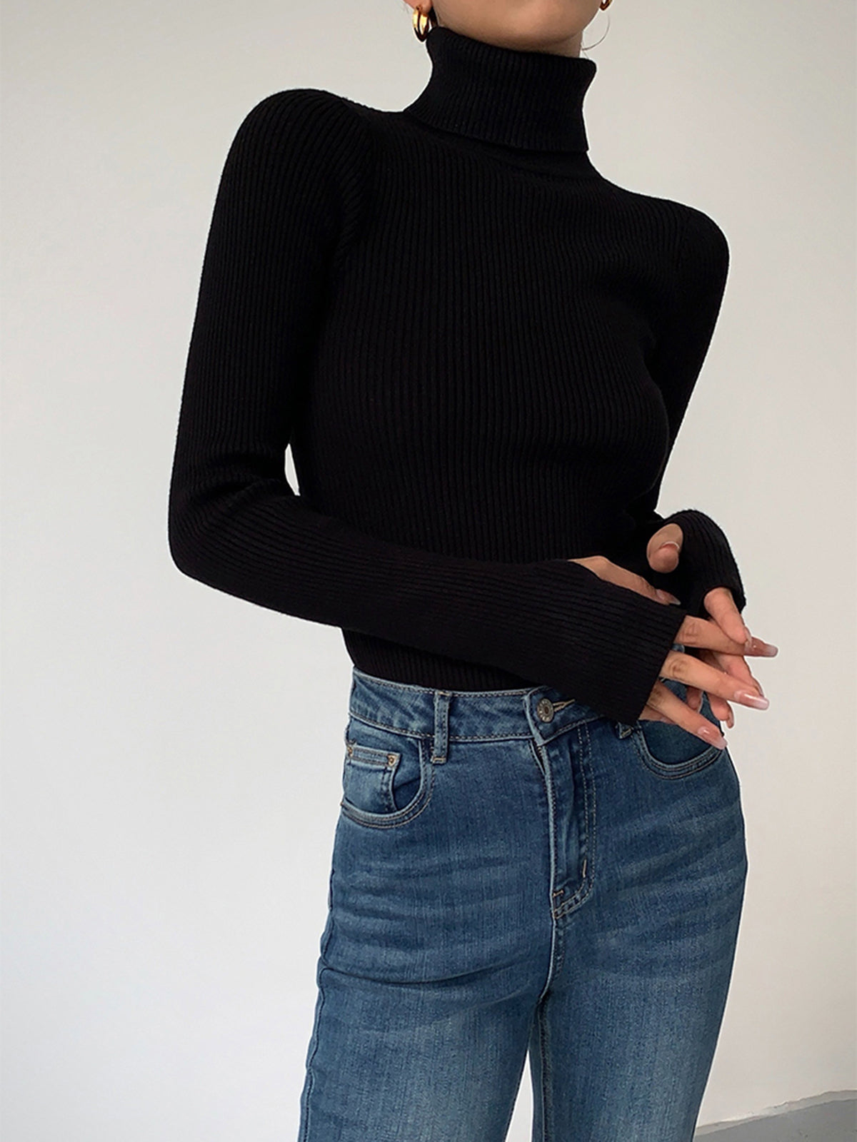 Slim Fit Turtleneck Knit Top