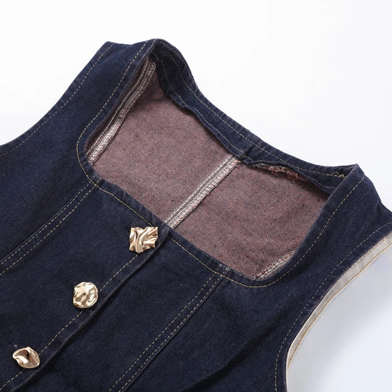 Square Neck Denim Tank and High Waist Jeans Set
