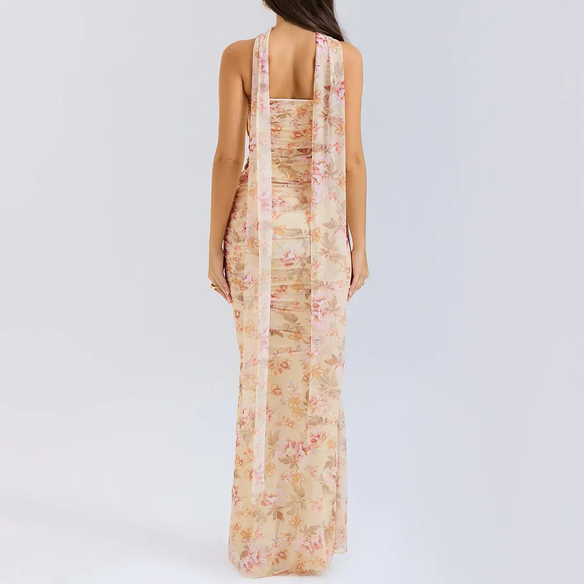 Strapless Crop Top and Maxi Skirt Co-ord Set with Scarf