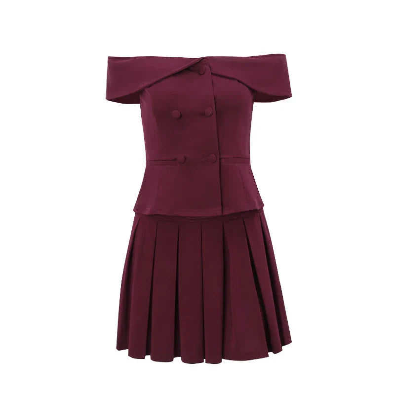 Strapless Crop Top and Pleated Mini Skirt Co-ord Set