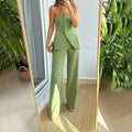 Strapless Top and Straight Leg Pants Co-ord Set