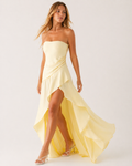 Yellow Strapless Satin Maxi Dress