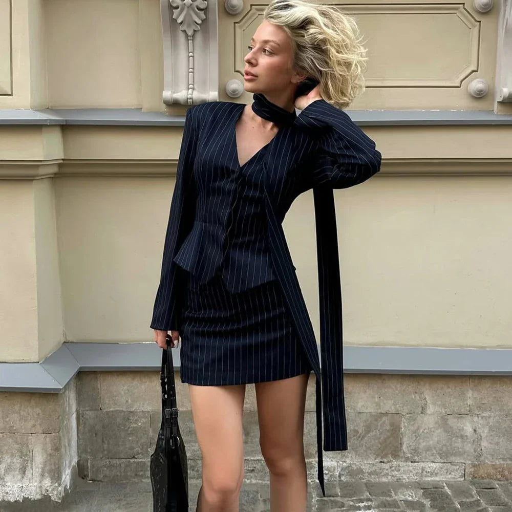 Striped Blazer and Mini Dress Co-ord Set