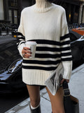 Striped Mock Neck Knit Sweater