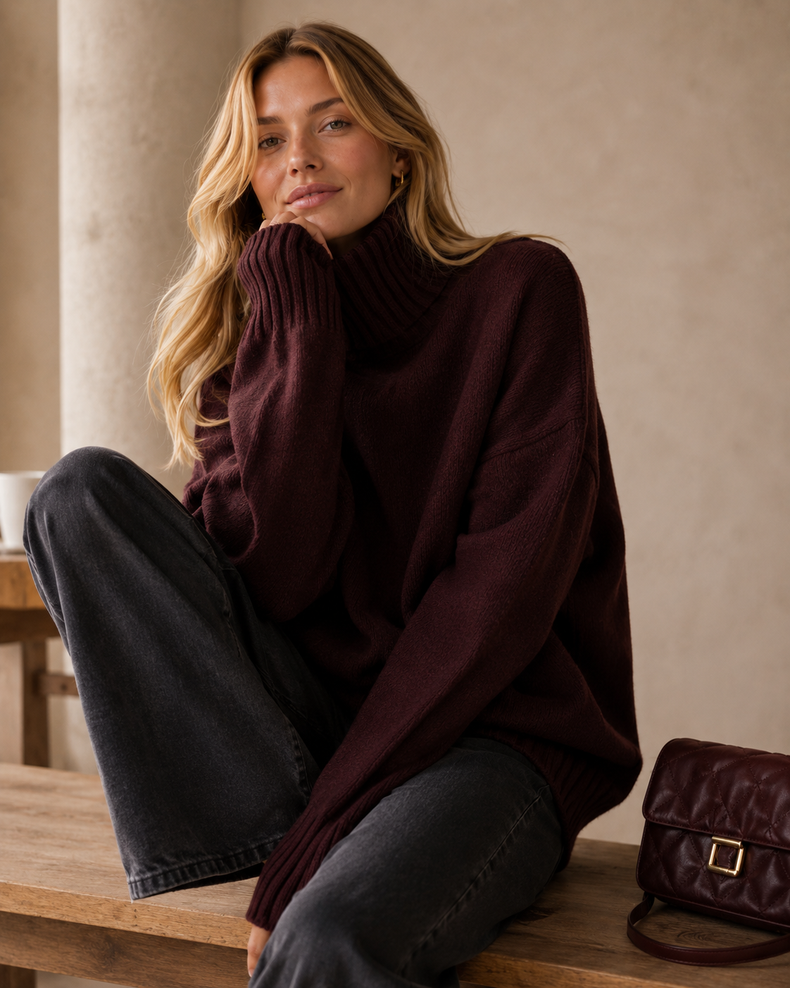 Oversized Turtleneck Knit Sweater