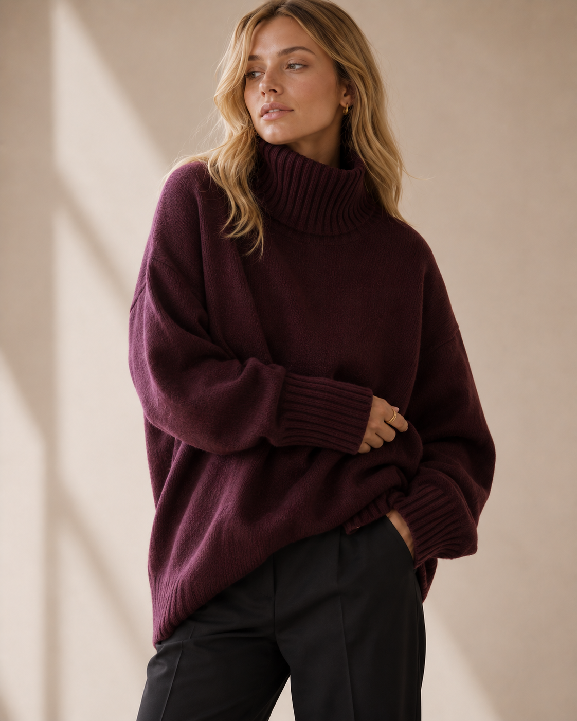 Oversized Turtleneck Knit Sweater