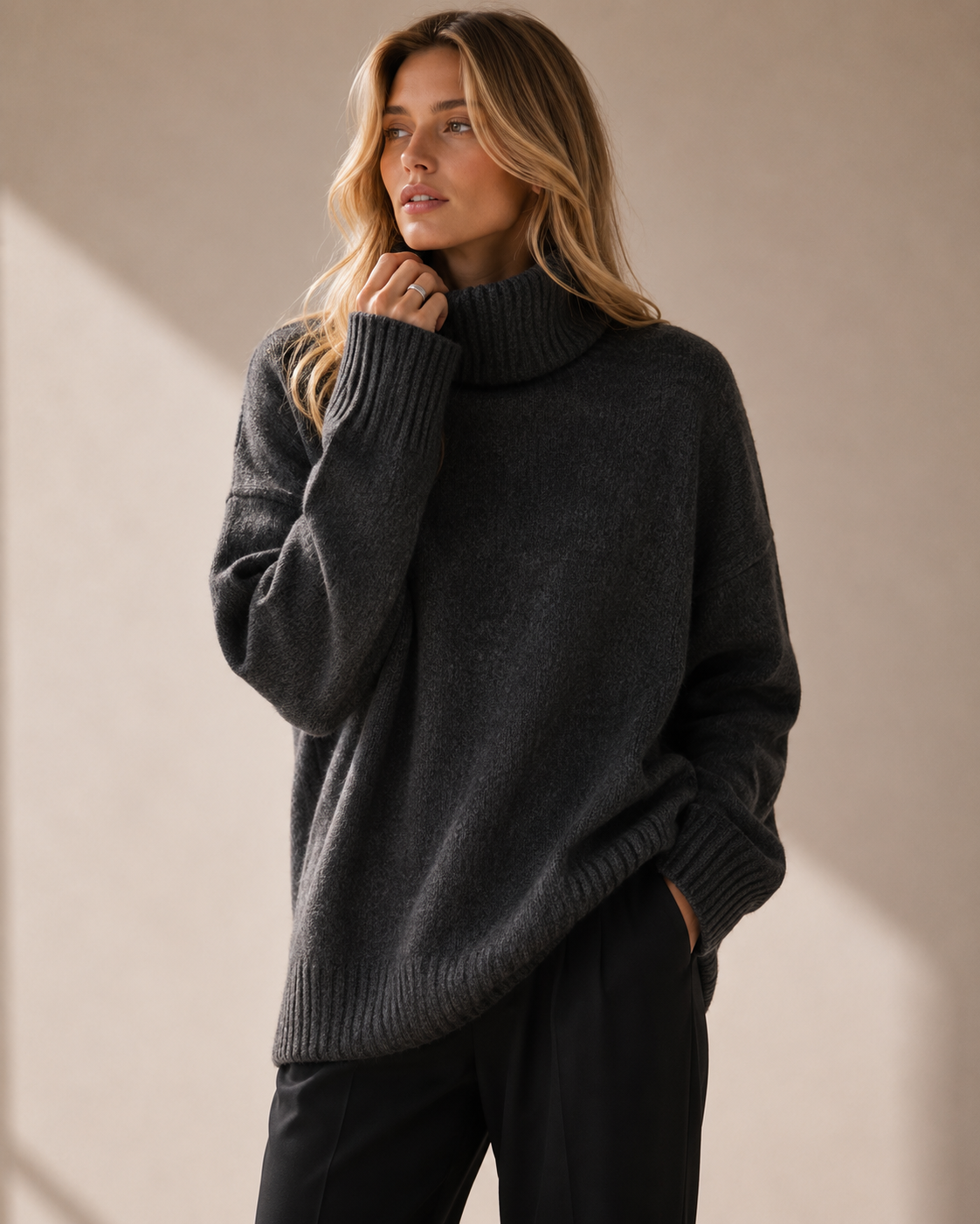 Oversized Turtleneck Knit Sweater