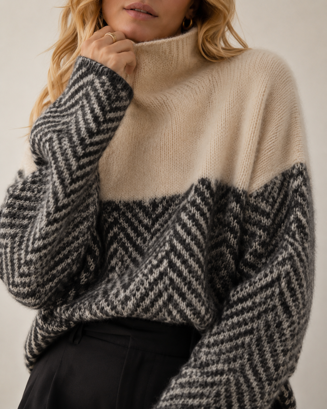 Striped Patchwork Turtleneck Knit Sweater