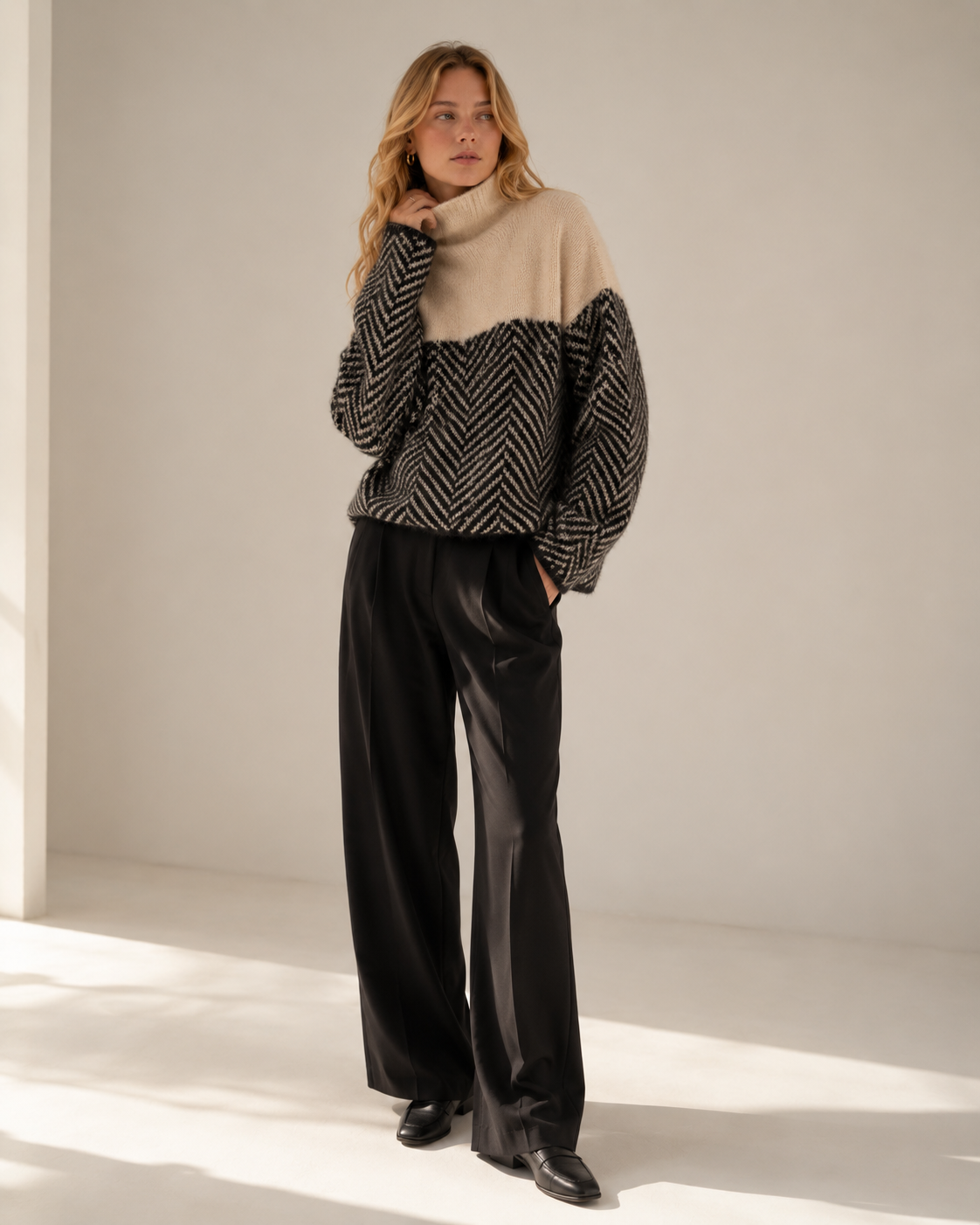 Striped Patchwork Turtleneck Knit Sweater