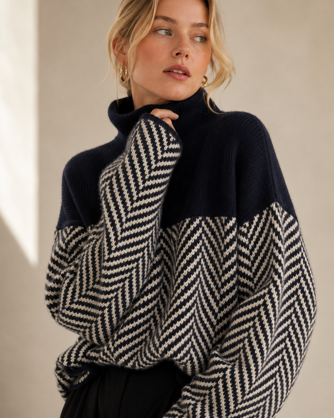 Striped Patchwork Turtleneck Knit Sweater