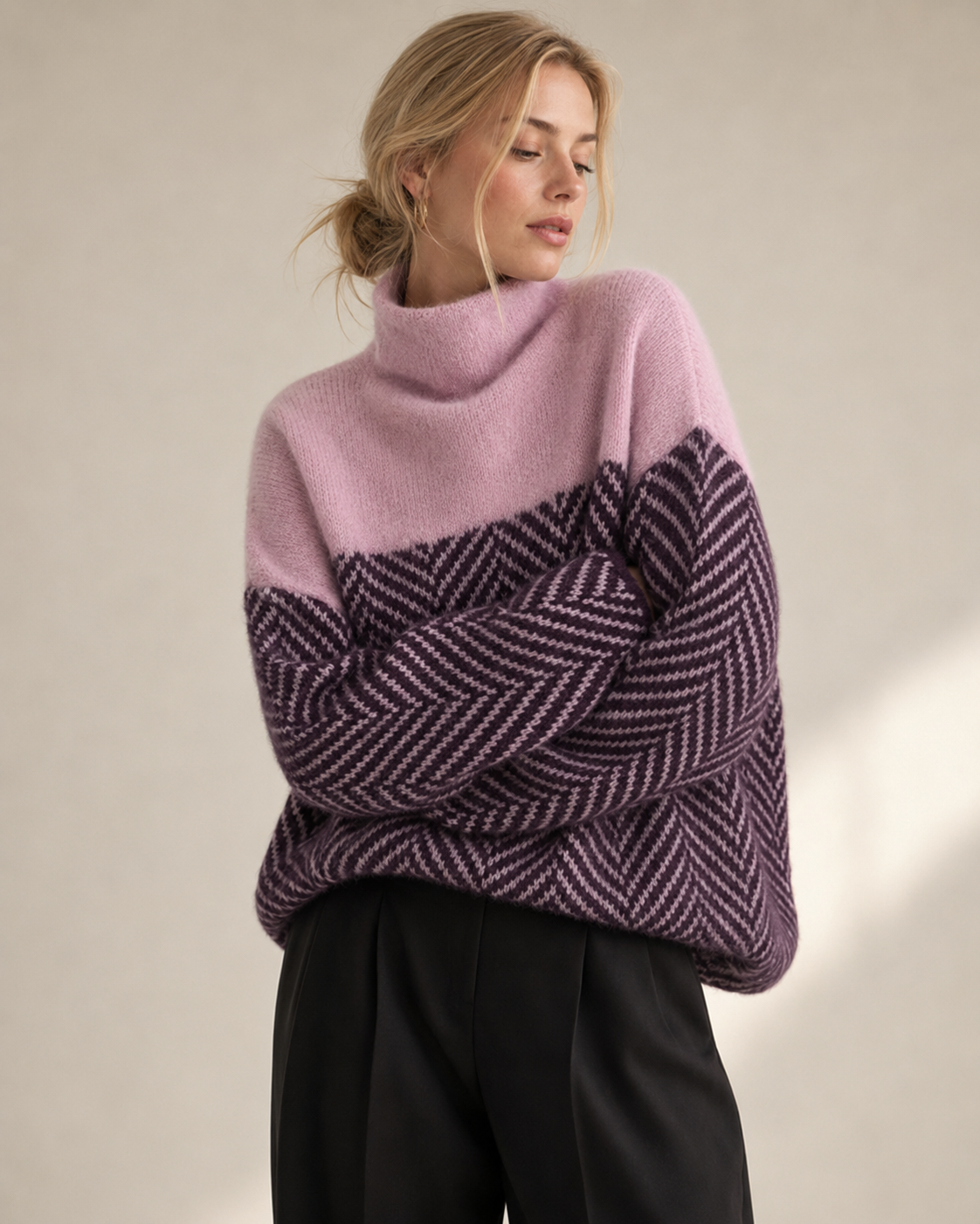 Striped Patchwork Turtleneck Knit Sweater