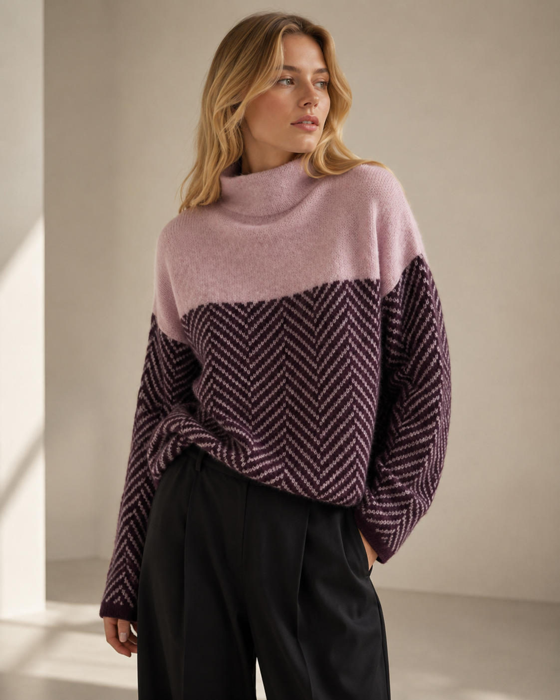 Striped Patchwork Turtleneck Knit Sweater