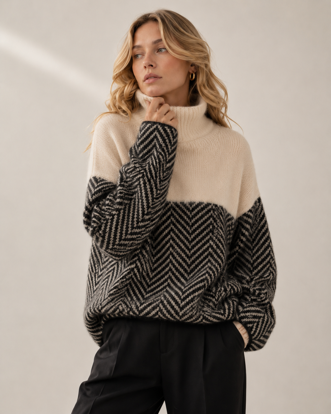 Striped Patchwork Turtleneck Knit Sweater