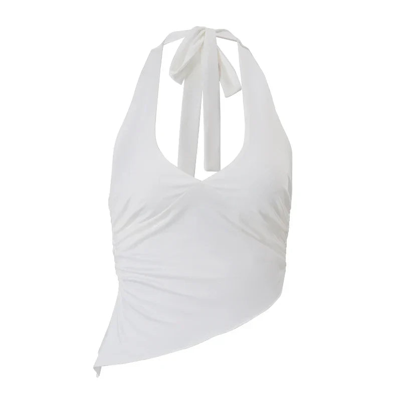V-Neck Backless Halter Crop Top