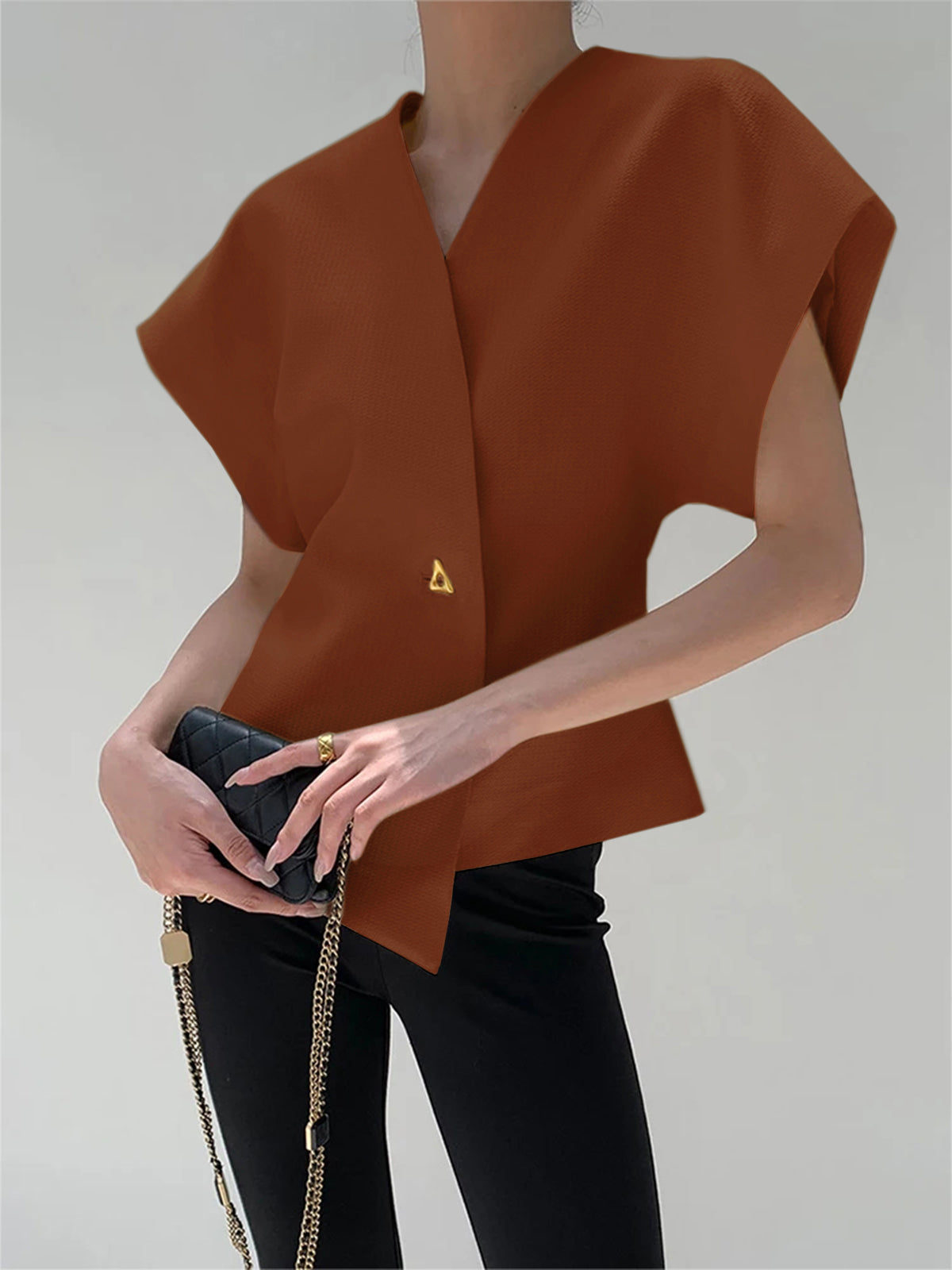 V-Neck Button Down Blouse