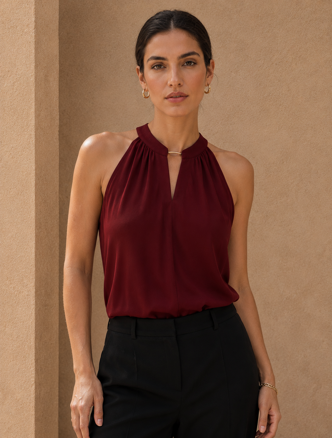 V-Neck Halter Sleeveless Chiffon Office Top