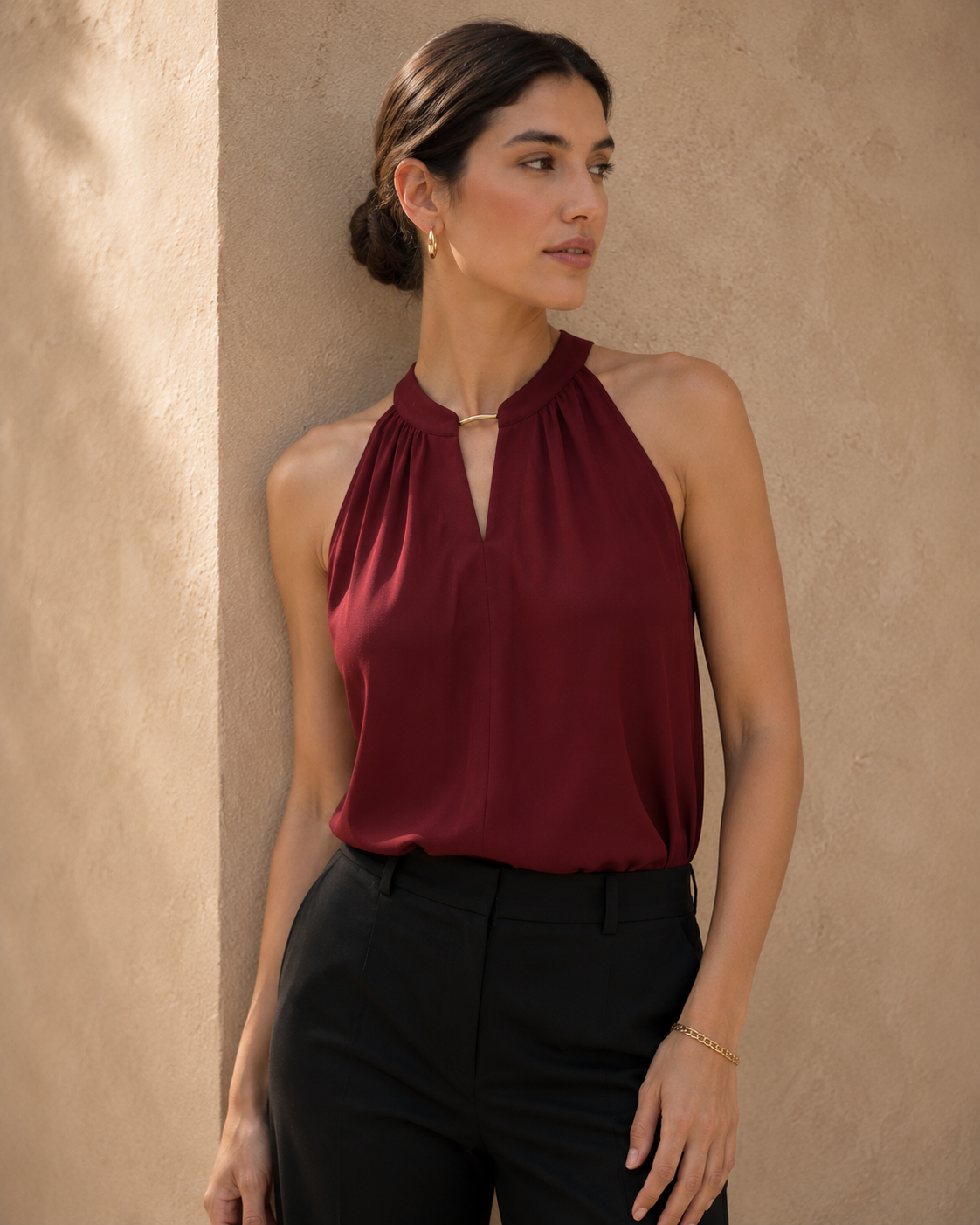 V-Neck Halter Sleeveless Chiffon Office Top
