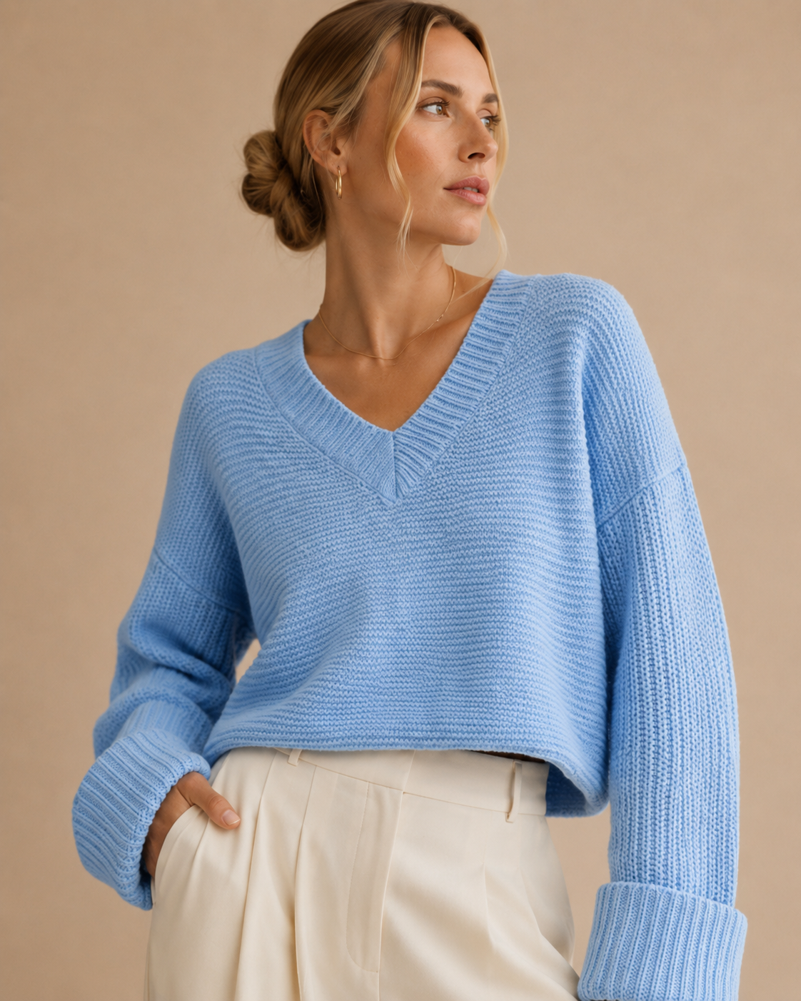 V-Neck Pullover Knit Sweater