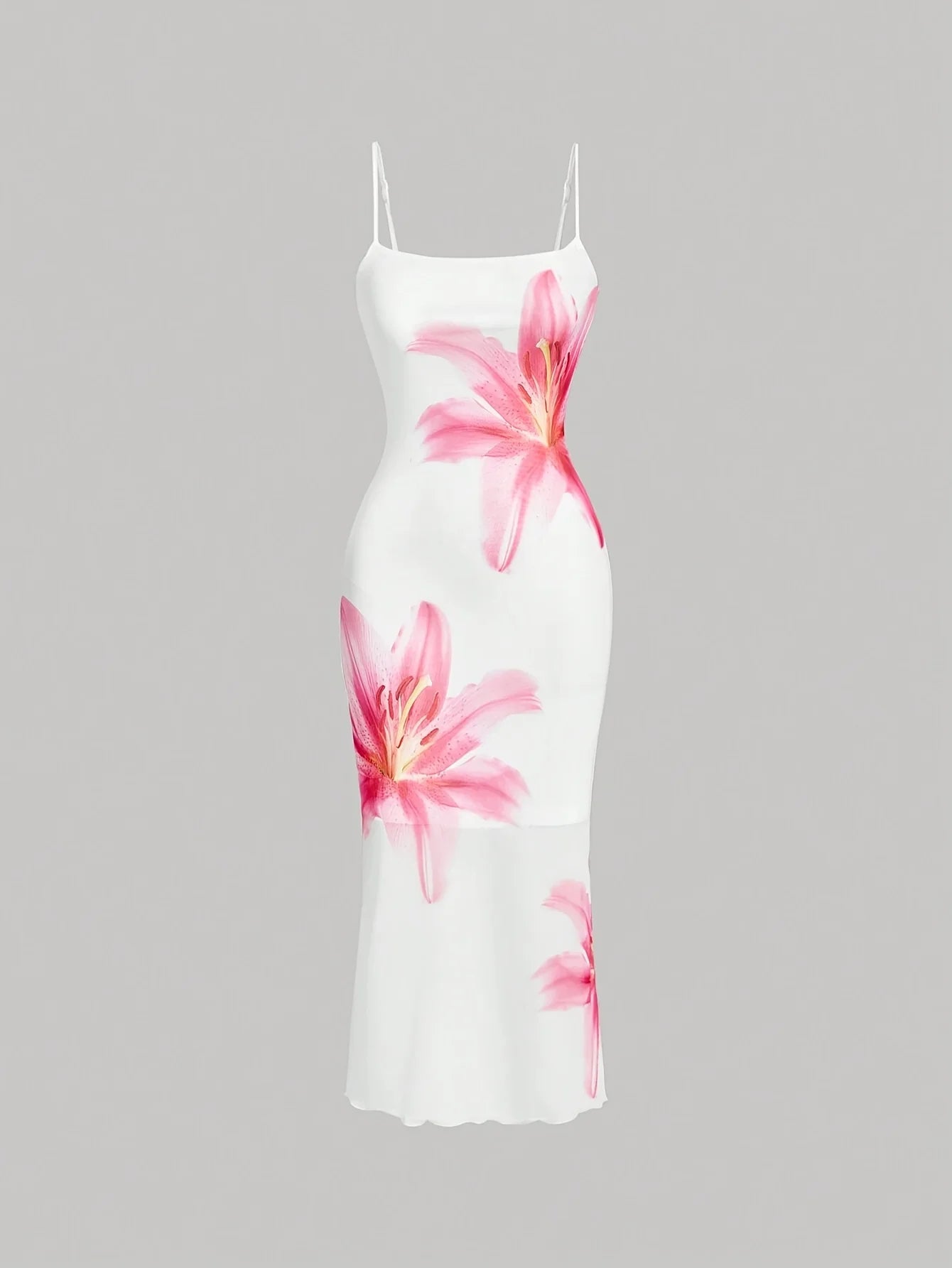 White Square Neck Floral Print Bodycon Midi Dress